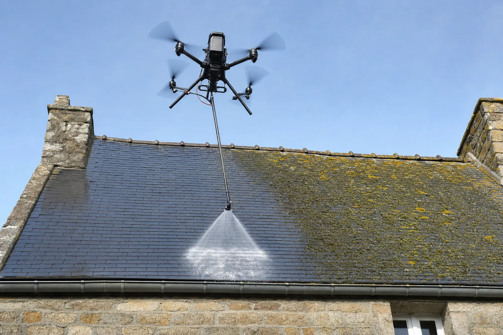 Nettoyage de toiture par drone